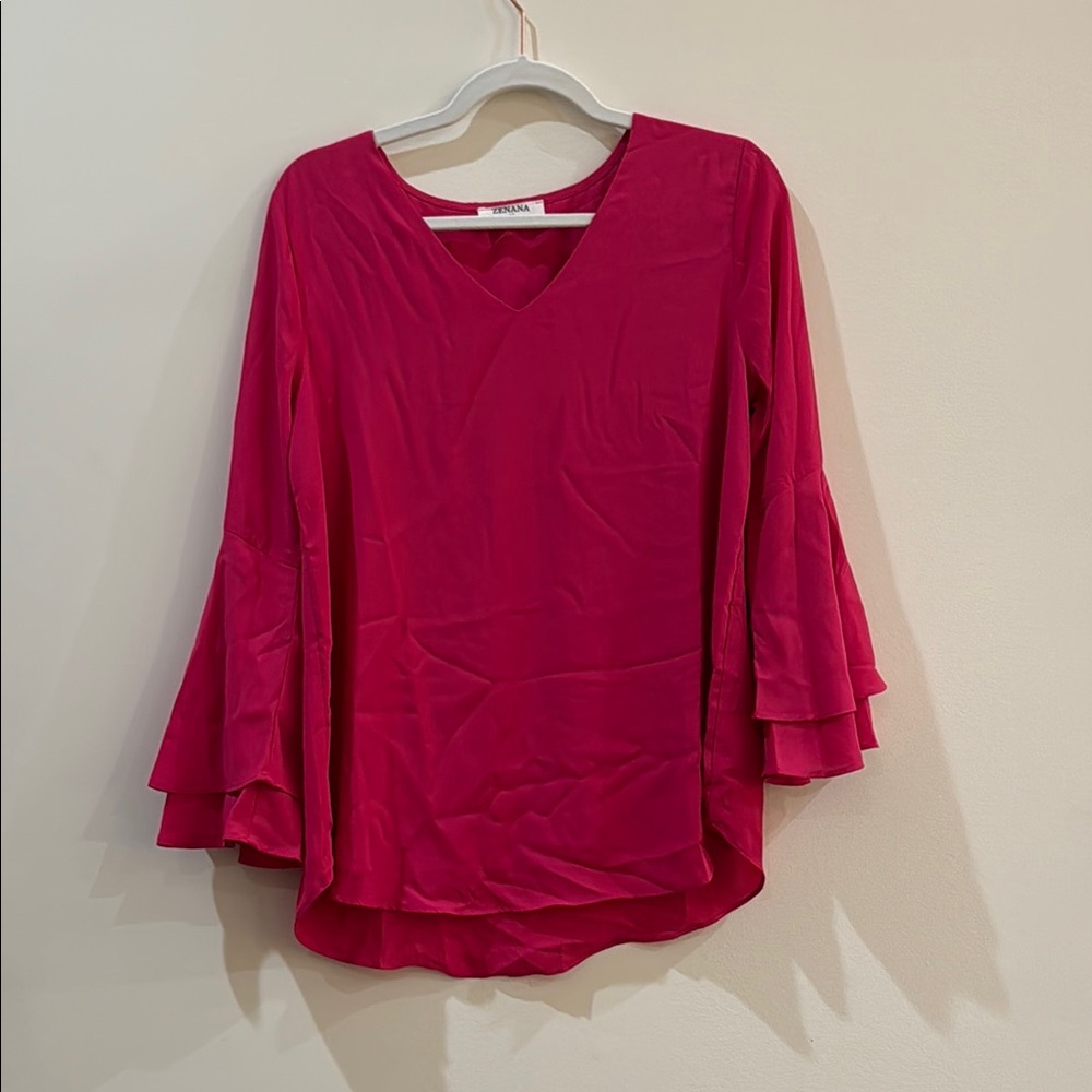 Women's Pink Ruffle Sleeve Top